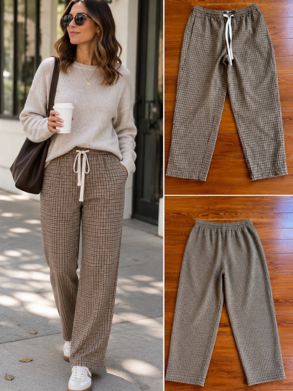 J. Crew Tie Waist Straight Leg Pant in Honey Plaid Italian Wool Designer 4P 💛🍄